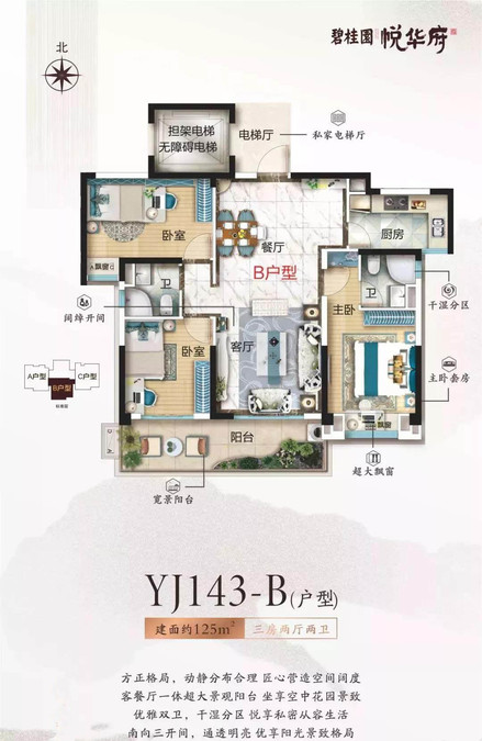 碧桂园悦华府3室2厅2卫125㎡户型图