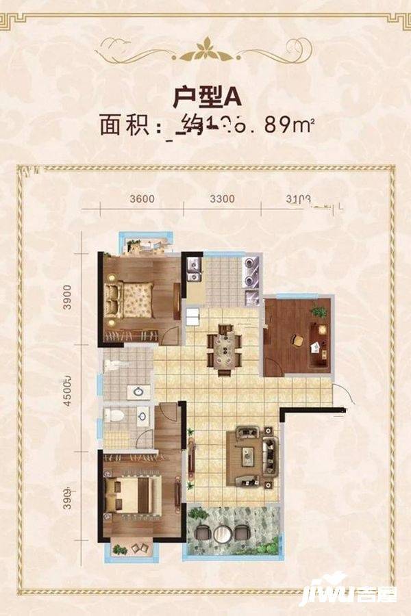 汉帝融城3室2厅2卫125.9㎡户型图